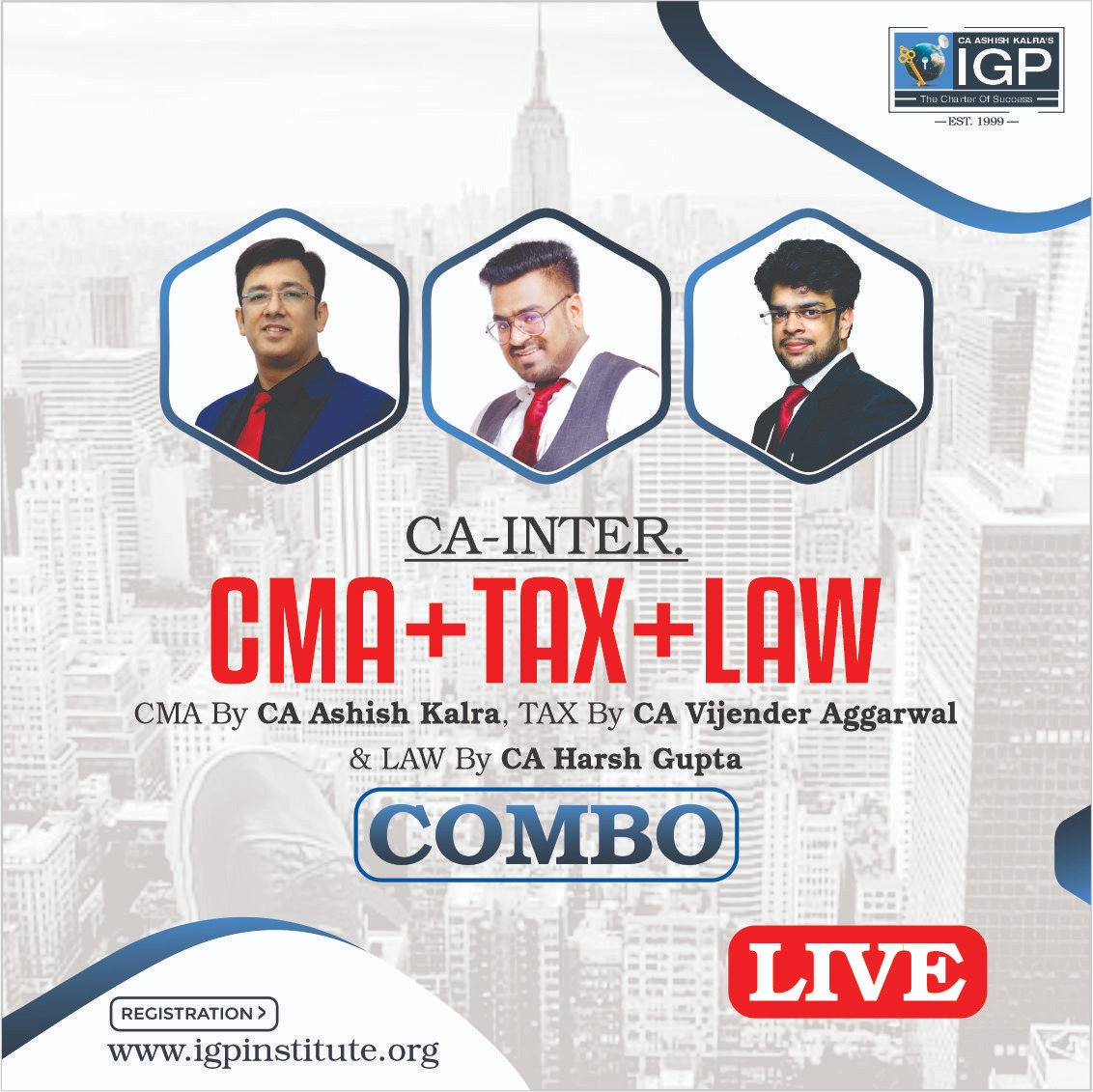 CA Inter CMA, Law & Tax Face to Face/Live Combo pre booking